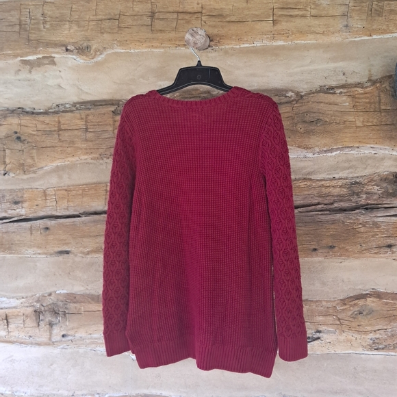 Jeanne Pierre Cranberry Red Crewneck Chunky Knit Cotton Sweater Size Medium - Picture 4 of 7